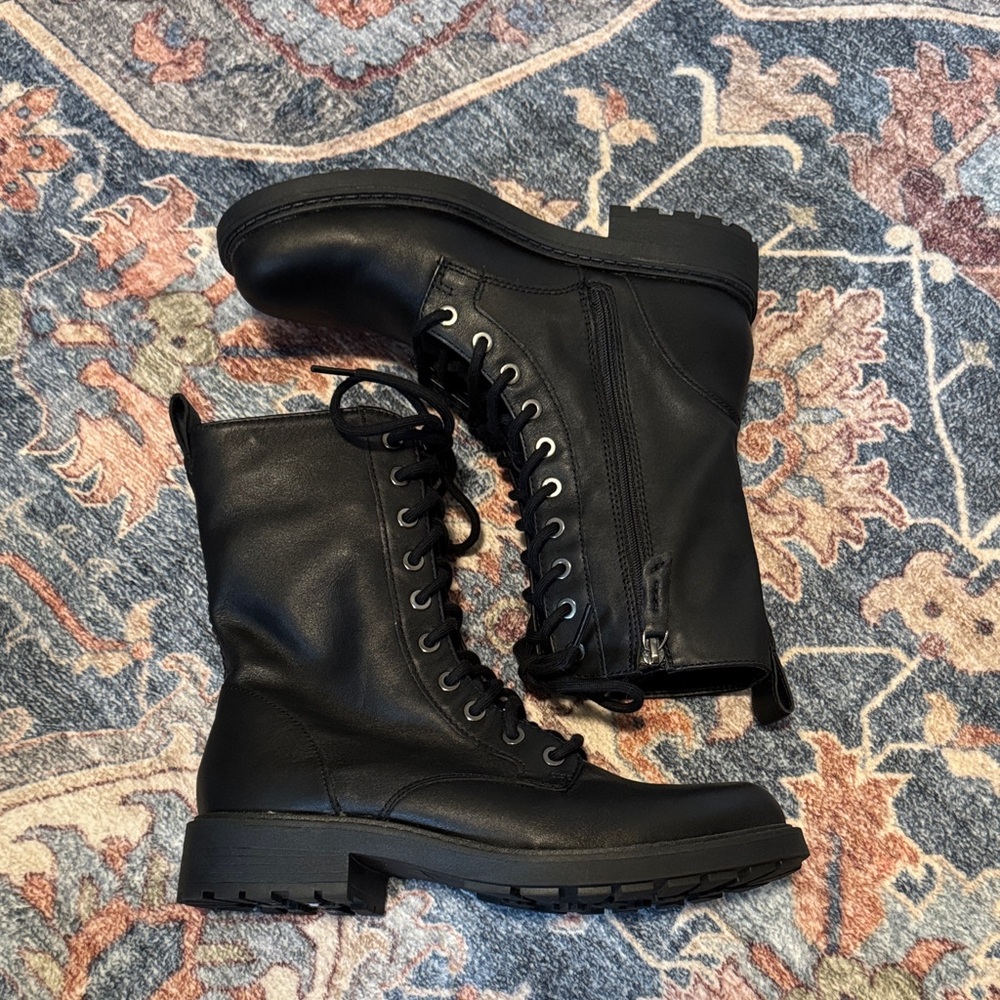 Clarks Black Leather Combat Boots - Picture 4 of 7